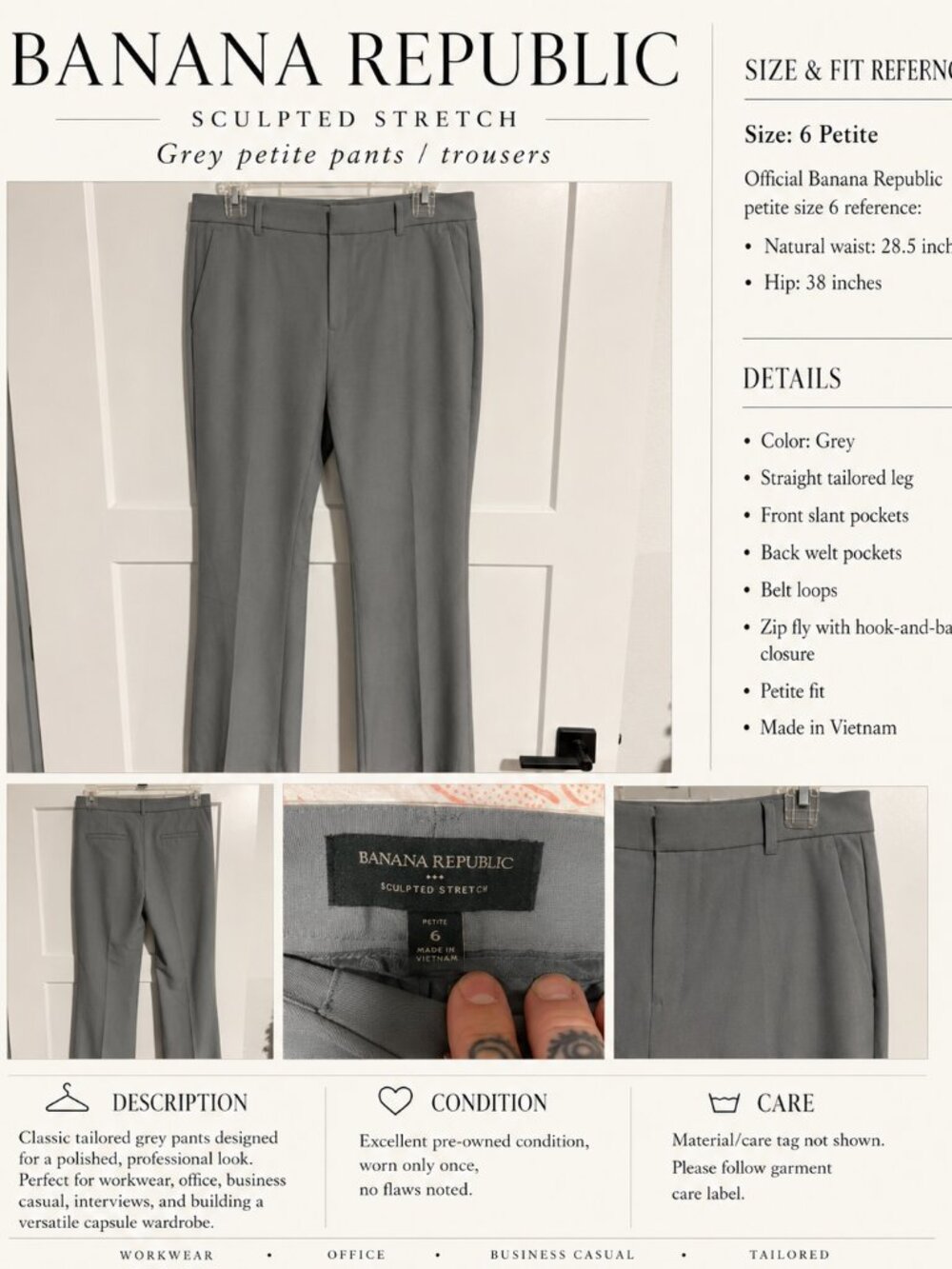 Banana Republic Sculpted Stretch Grey Trouser Pants Size 6 Petite